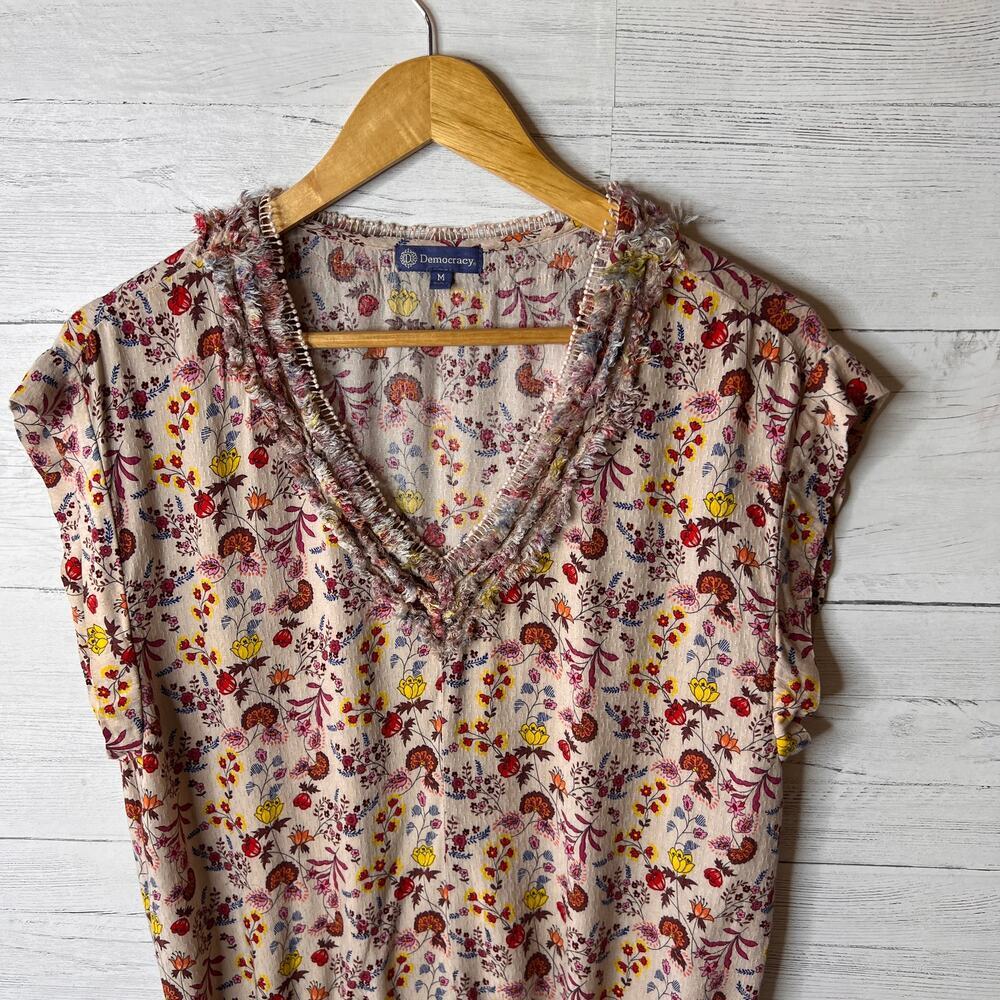 Democracy Blouse Womens Size Medium Floral Boho Tie at Waist Colorful Spring - Picture 9 of 16